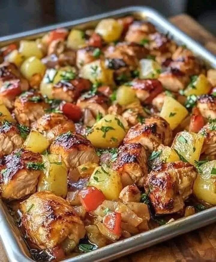 Sweet and Savory Roasted Chicken with Vegetables and Pineapple