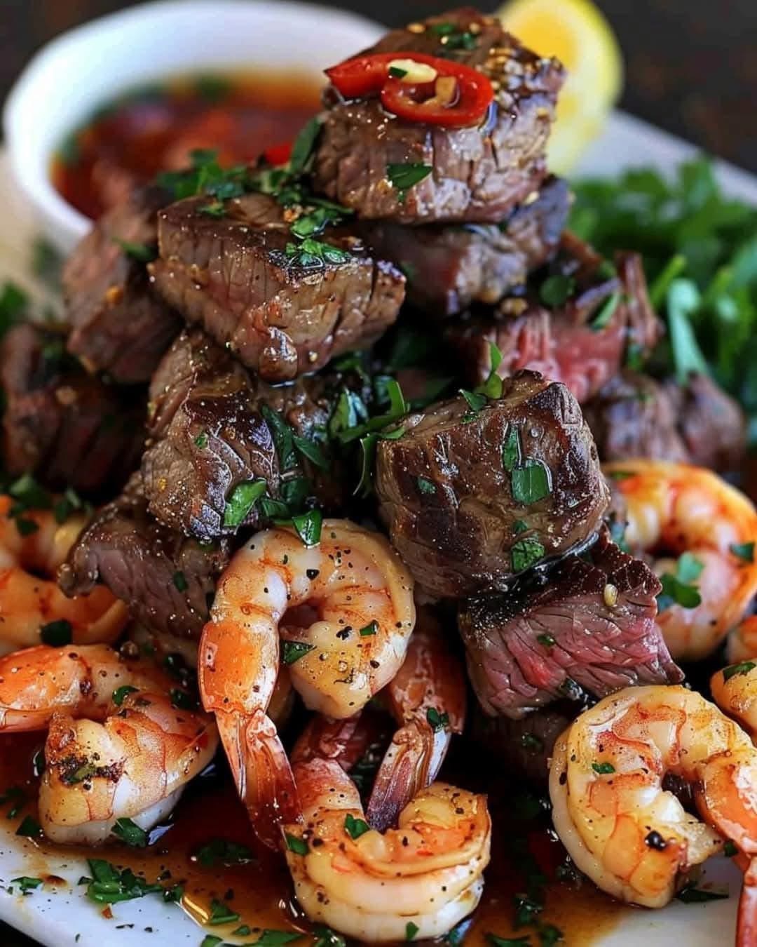 Savory Steak Bites and Shrimp: A Surf & Turf Delight