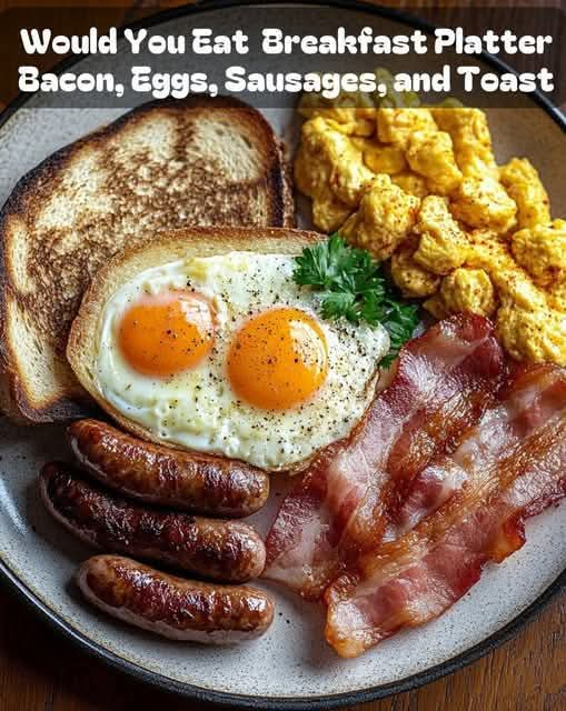 Breakfast Platter: Bacon, Eggs, Sausages, and Toast